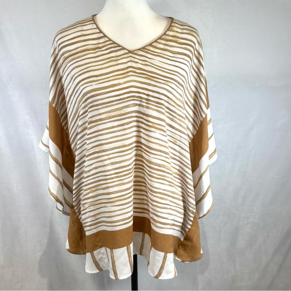 Susan Graver mocha and white dolman sleeve flowy top size medium
